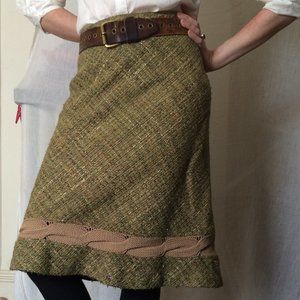 Cynthia Steffe green tweed full skirt w knit panel
